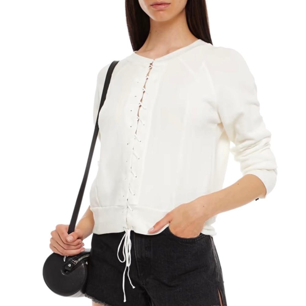 NEW BEN TAVERNITI UNRAVEL PROJECT WHITE TERRY LACE-UP SWEATSHIRT